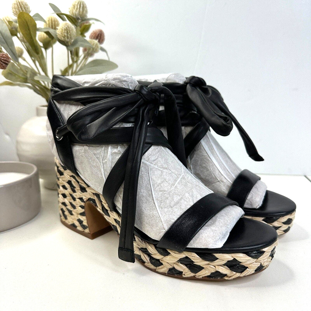New Vince Camuto Roreka Platform Raffia Heel Sandals Black Women's 6 NWOB